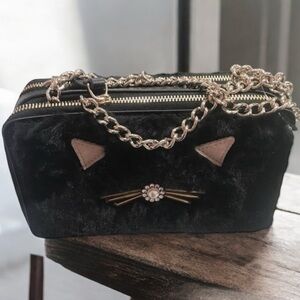 Kate Spade Black Cat Crossbody Bag with Gold Chain